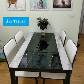 Bộ bàn ăn cao cấp mặt kính 120 cm kèm 4 ghế da khung thép chắc chắn