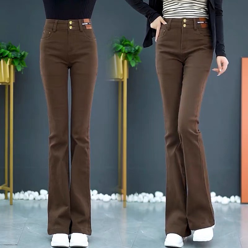 Quần kaki loe chất co giãn lưng siêu cao form ôm dáng 2 nút chất liệu cao cấp-HVSHN-Mã Kaki Loe