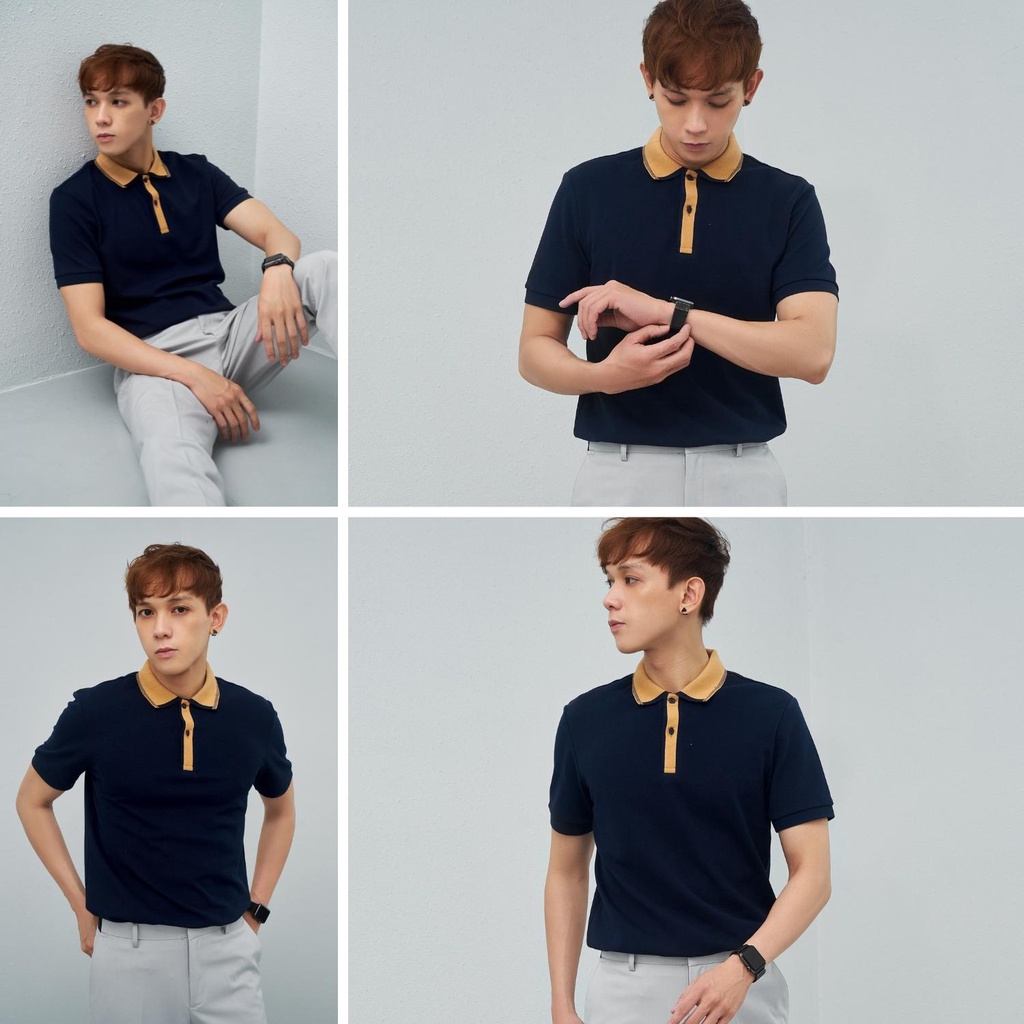 Áo polo nam SAPL61 Satoshi Diamond Pique phối màu cổ viền trụ bo tay áo sang trọng