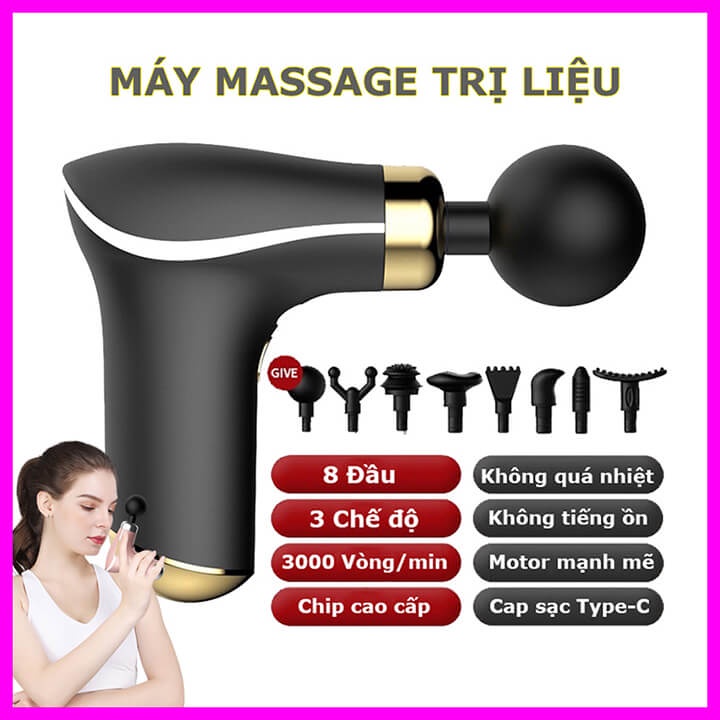 Máy massage cầm tay trị liệu 8 đầu 3 chế độ đấm lưng, mát xa cổ thông minh, súng massage cầm tay đa năng
