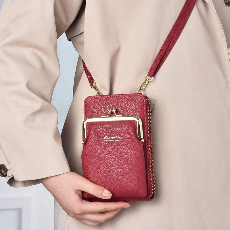 Ielgy Túi Đeo Chéo Đựng Điện Thoại Họa Tiết Vân Vải Có Khóa Kéo Đôi Phong Cách Hàn Quốc Dành Cho Bạn Nữ