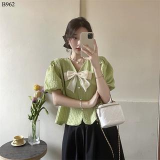 Áo Sơ Mi Tay Ngắn Phồng Nữ Lamo Design Áo SơMi Công Sở Nữ Tay Cổ Phối Nơ Xinh Chất Vải Thời Trang Cao Cấp B962