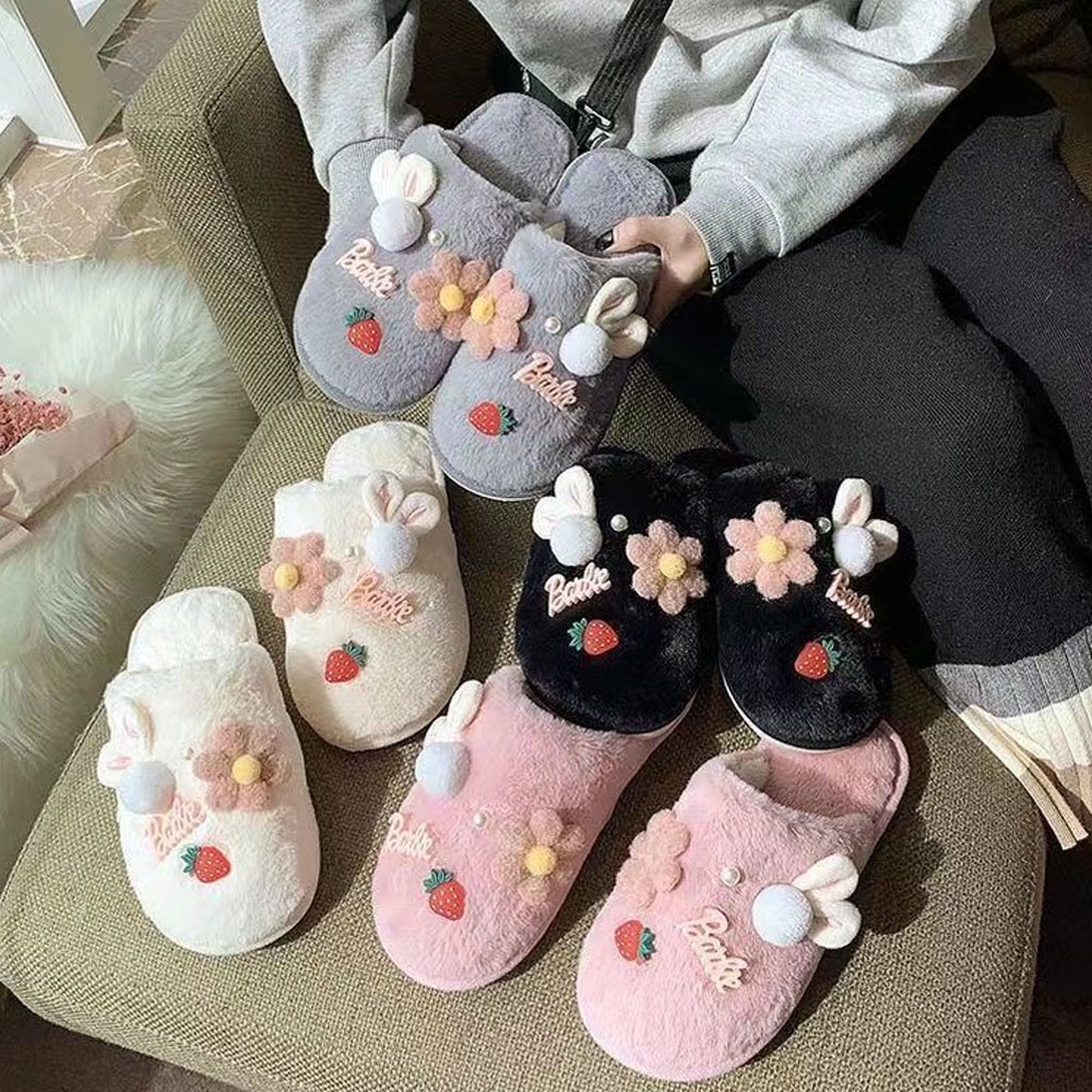 Dép bông thỏ bít mũi, đi ấm chân vào mùa đông, dạng dép lông êm chân