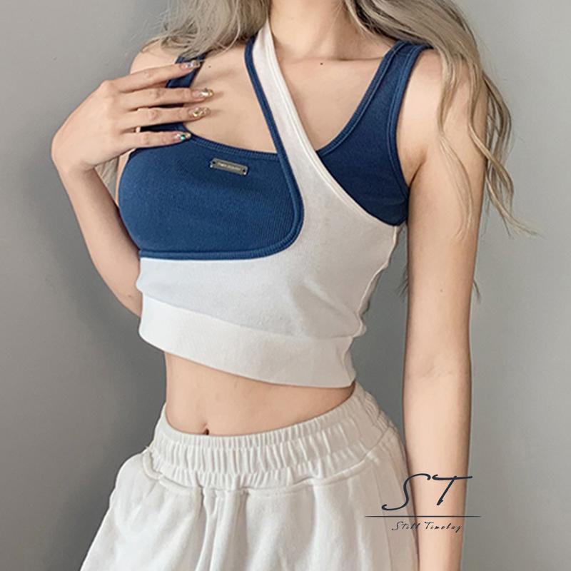 Áo Sát Nách Giả Hai Lớp Màu Sắc Tương Phản Thời Trang Đường Phố CY03