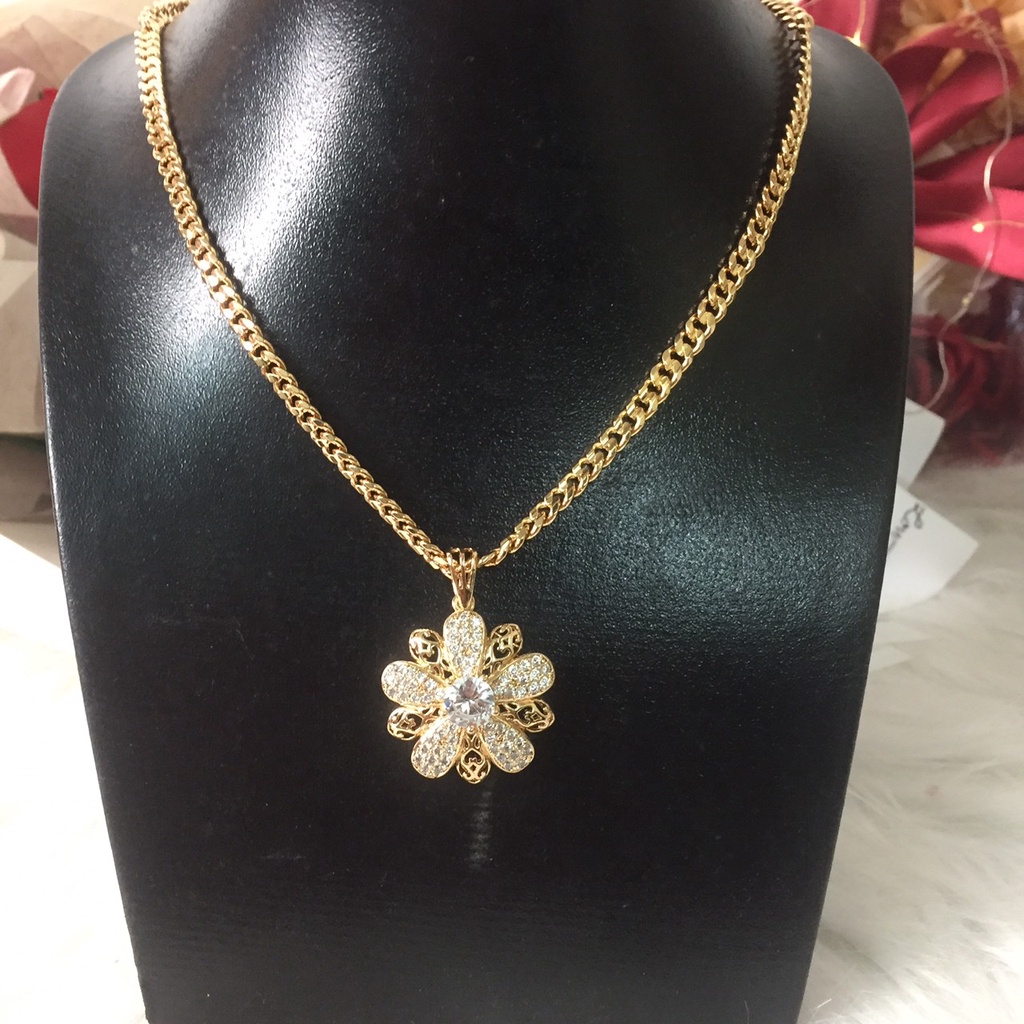 Dây Chuyền Nữ Đính Đá V1034 xi vàng và V1035 xi bạc  hoa năm cánh bản lớn đá đẹp