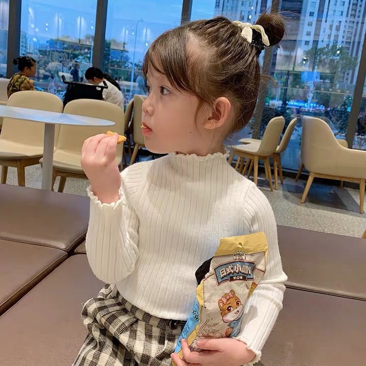 Áo Sweater Dệt Kim Cổ Lọ Viền Ren Thời Trang Thu Đông Mới Cho Bé Gái
