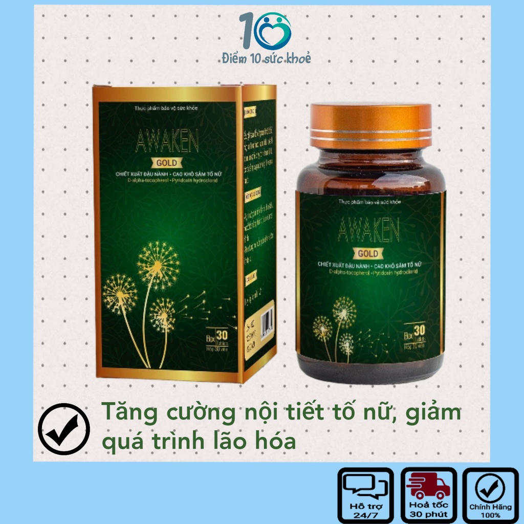 Viên uống nội tiết tố nữ AWAKEN GOLD bổ sung mầm đậu nành, hạn chế lão hóa và tiền mãn kinh