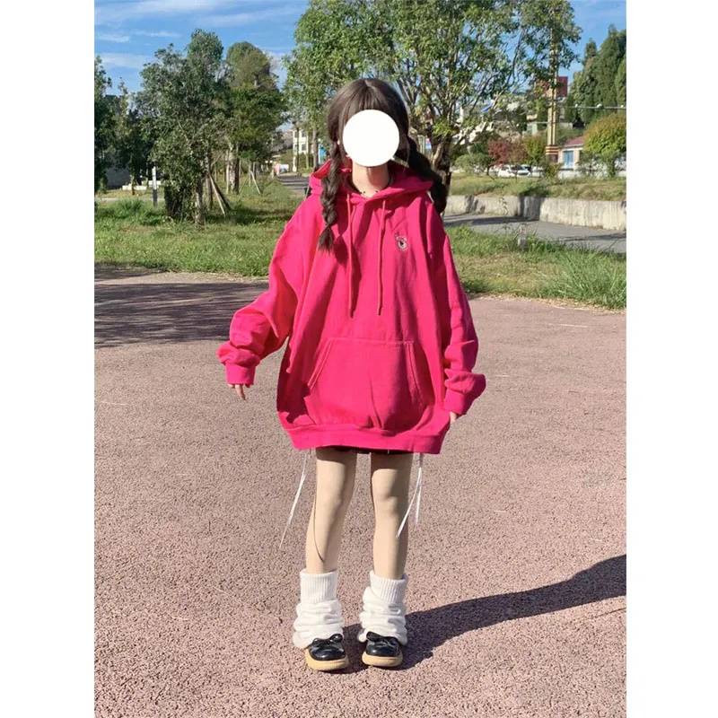 Áo Khoác Nỉ Dáng Rộng In Hình Gấu Dễ Thương Thời Trang Mùa Thu Đông Nhật Bản