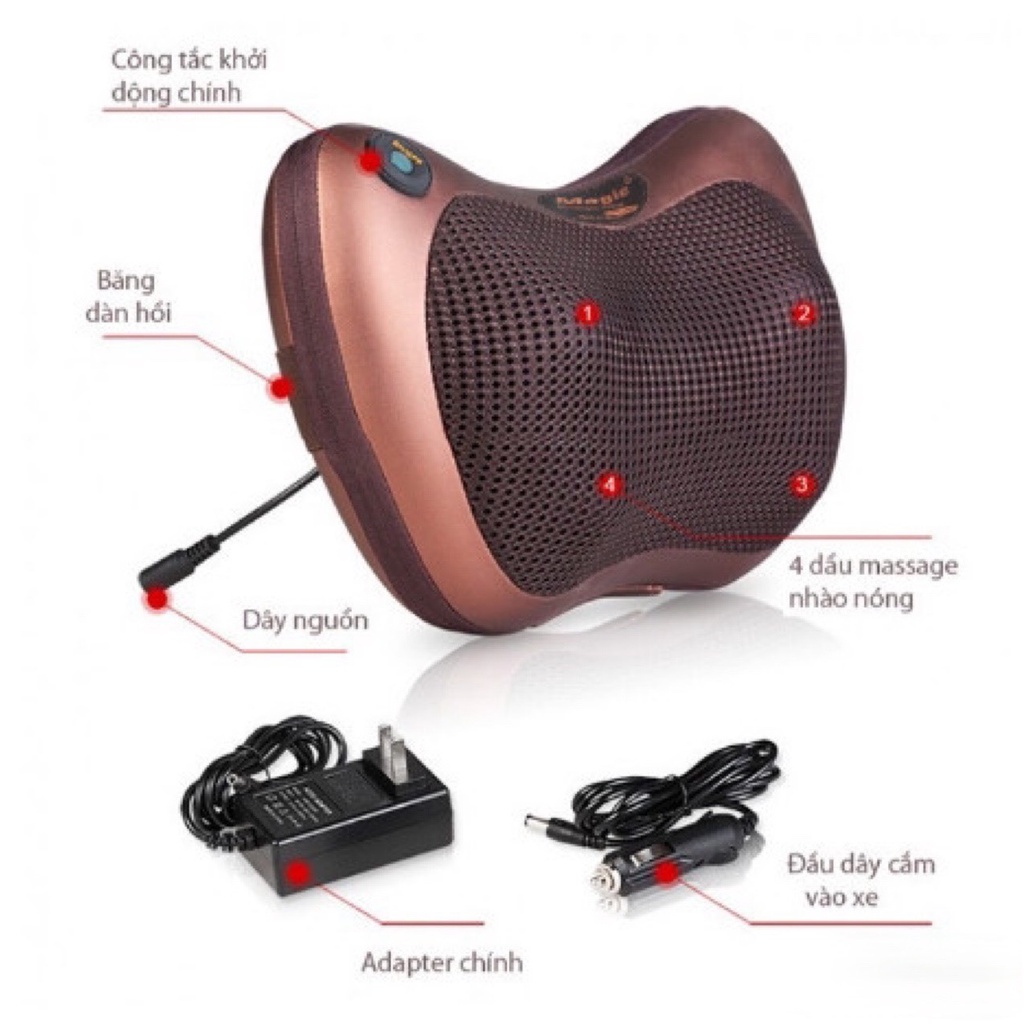 Gối Massage Cổ Vai Gáy Toàn Thân 8 bi Đảo Chiều Cao Cấp, Máy Massage Hồng Ngoại Chính Hãng - Bảo Hành 2 Năm