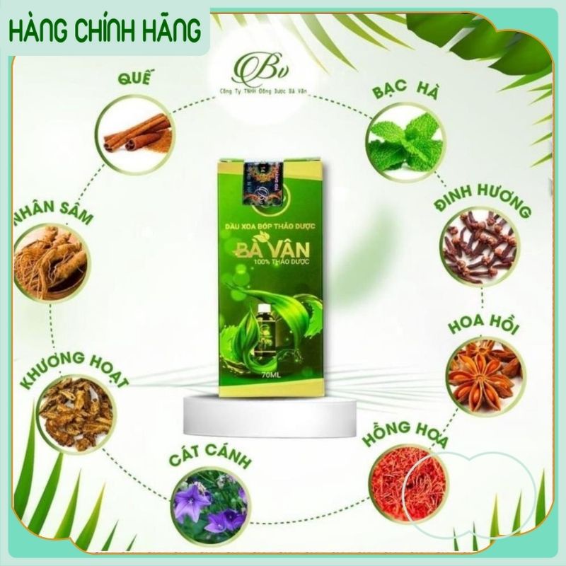 Dầu xoa bóp thảo dược Bà Vân, Xoa Bóp Dược Liệu Giảm đau nhức mỏi cơ Cảm Cúm 70ml