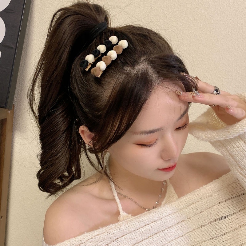 (MớI) Kẹp TóC HìNh TráI Tim ĐíNh Lông Nhung Xinh XắN