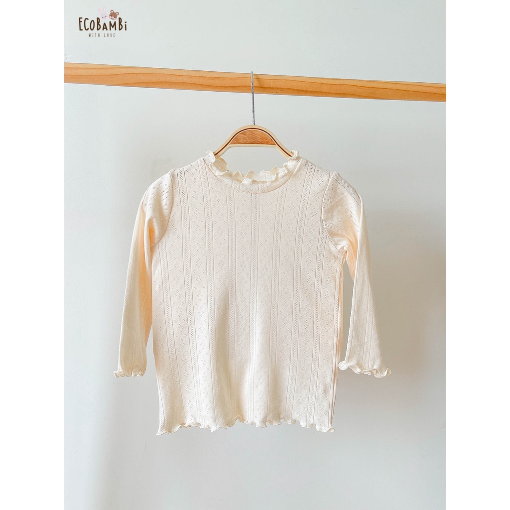Áo thun cổ lọ tay dài bé gái thun jacquad ECOBAMBI