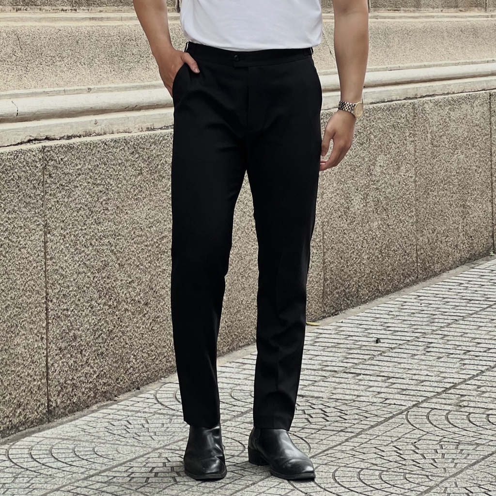 QT014-1 Quần Tây Khaki Nam DOCAS Vải Cotton Màu Đen Phom Slim Crop