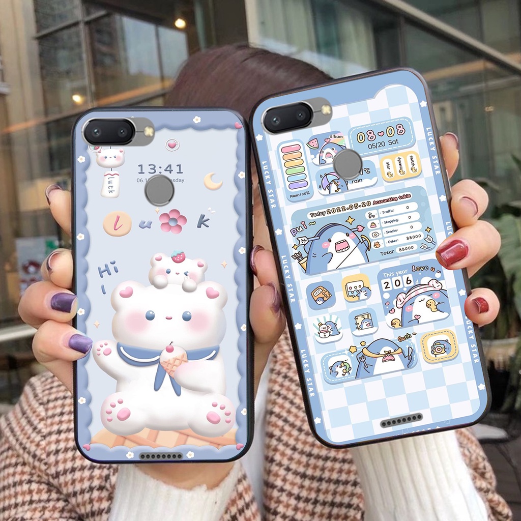 Ốp lưng Xiaomi Mi 8 / MI 8 SE / Mi 8 Lite gấu xanh đỏ ốp gấu cute bo viền