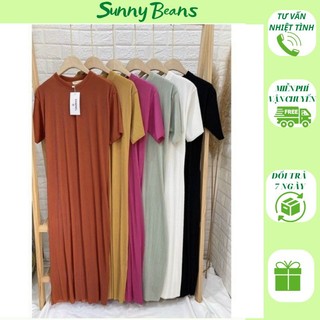 Váy len tăm cộc tay váy maxi dập ly dáng suông dài có ảnh thật