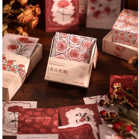 [Rose Universe] Hộp giấy ghi chú hoa hồng cổ điển dùng để ghi chú, trang trí sổ, bàn học, bàn làm vi