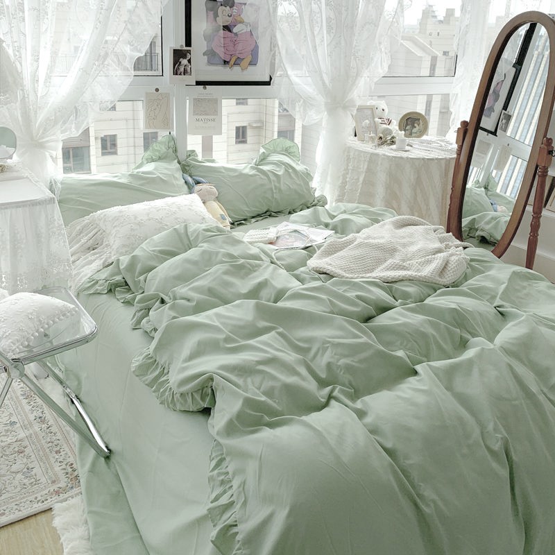 Bộ chăn ga gối cotton bèo tiểu thư điệu đà Cosset ga may theo yêu cầu