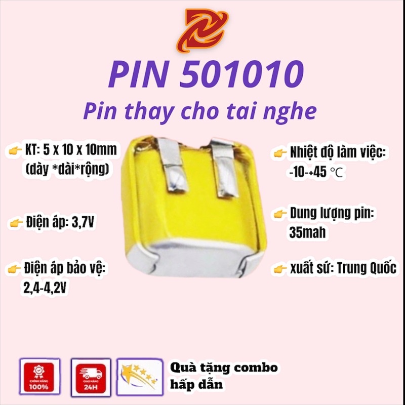 Pin Li-Po 3.7V 501010 35mAh (Lithium Polyme) cho tai nghe Airp 1:1