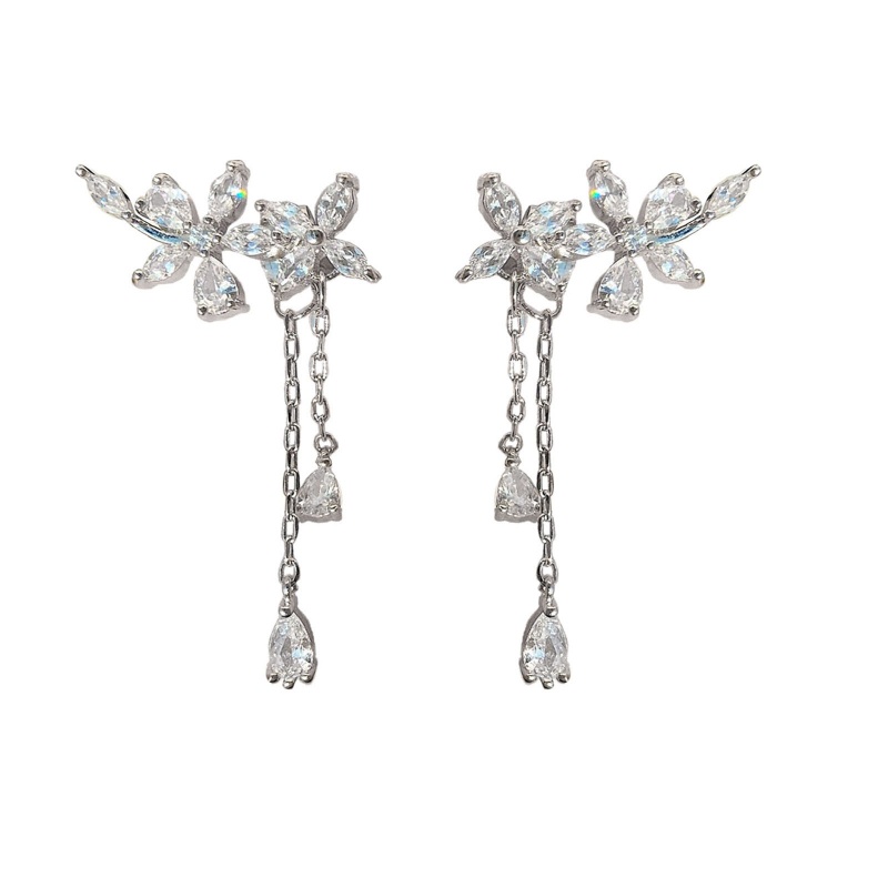 Bông Tai Dáng Dài Hình Giọt Nước Đính Đá Zircon Thanh Lịch Thời Trang Cho Nữ