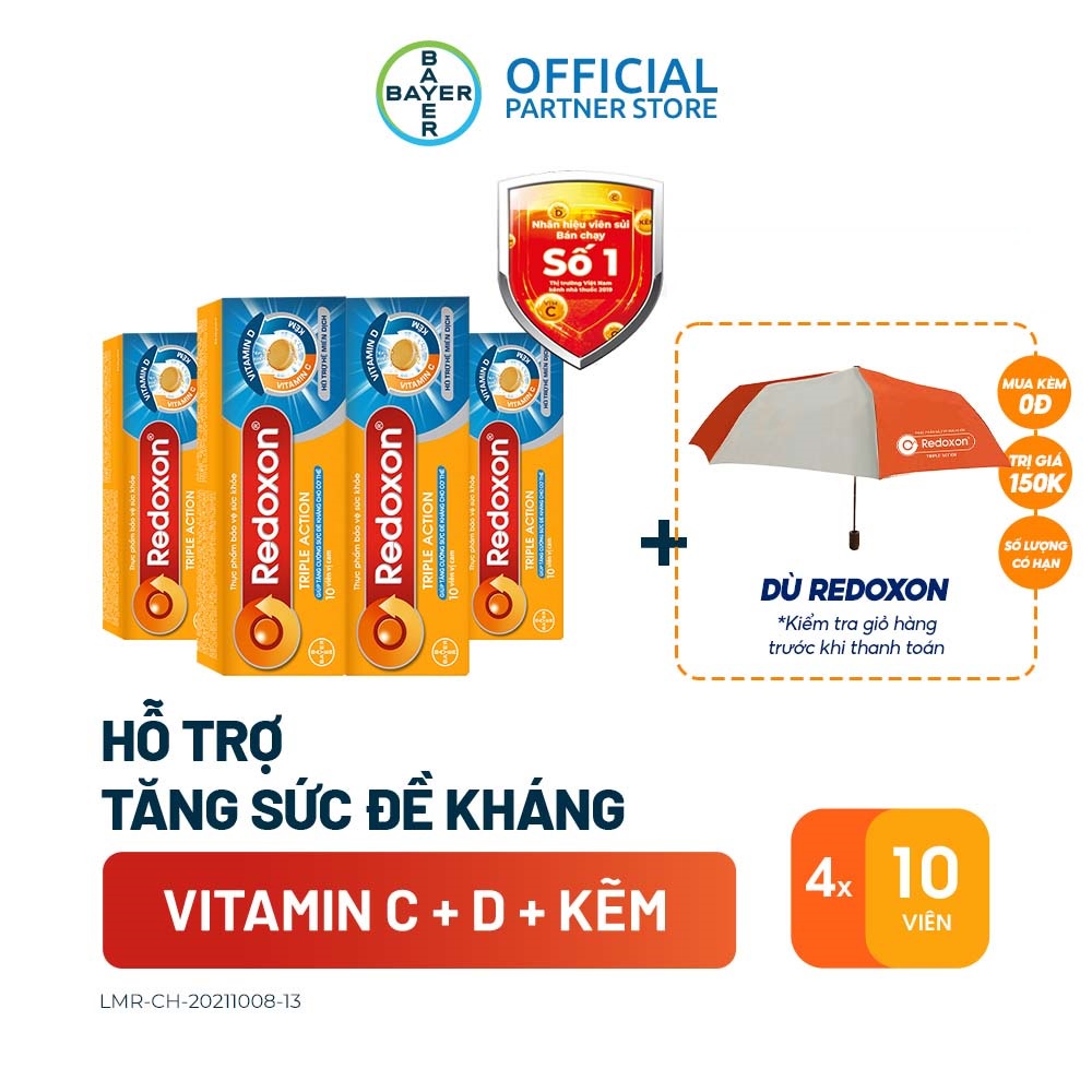 Bộ 4 Viên sủi bổ sung Vitamin C, D, và Kẽm Redoxon Triple Action 10 viên/hộp