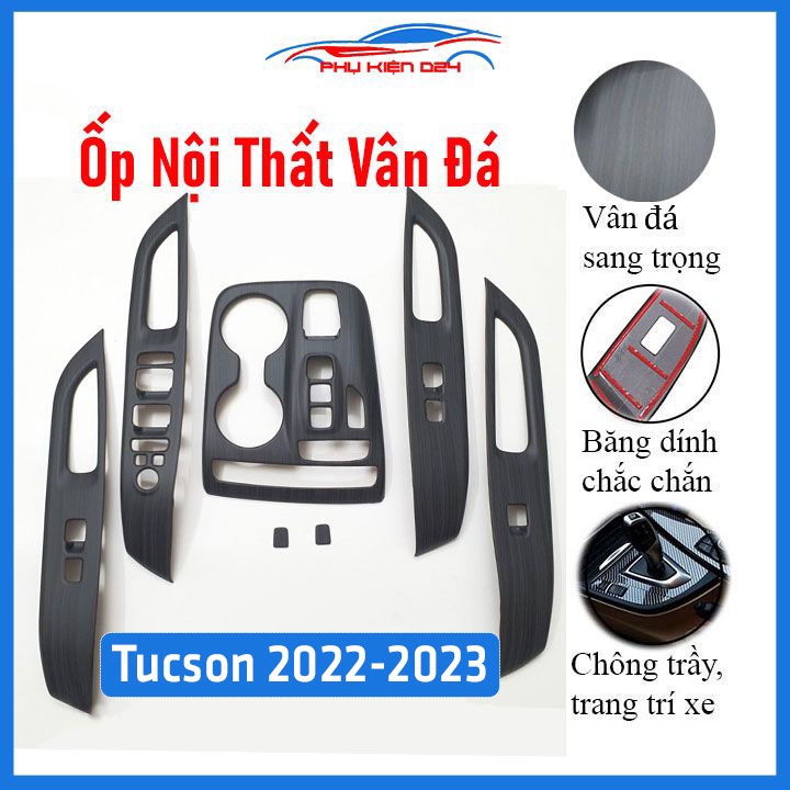 Ốp nội thất ô tô Tucson 2022-2023 vân đá nhựa ABS, ốp trang trí, bảo vệ khu cần số, tay nắm cửa xe hơi
