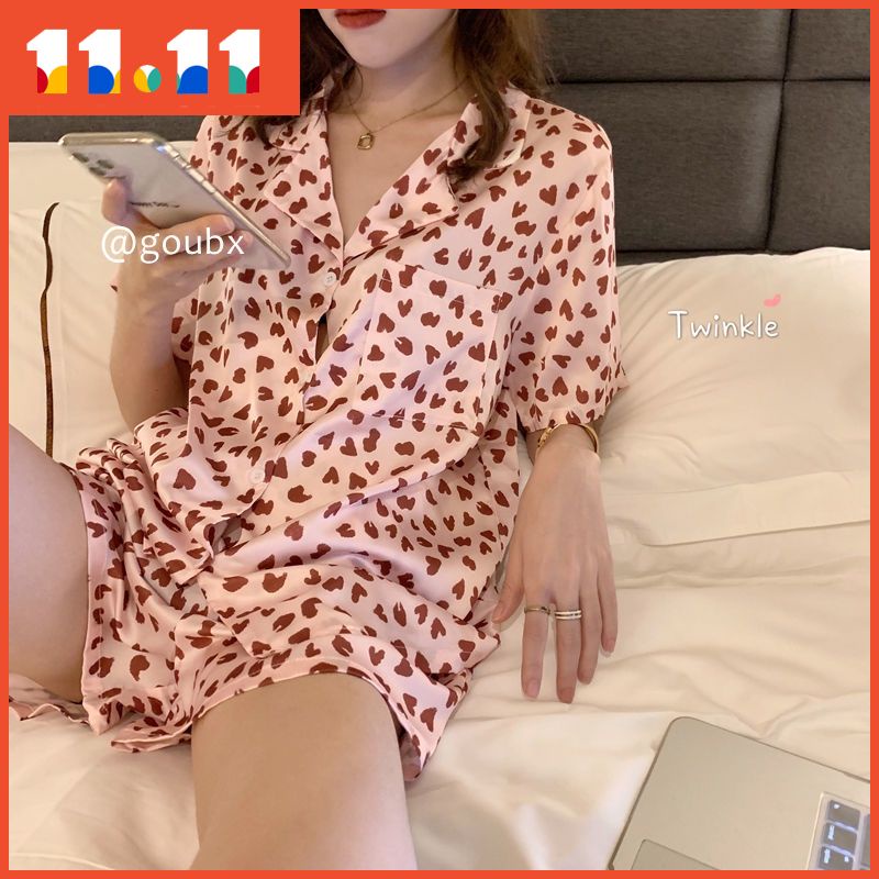 Love pink short sleeved pajamas women's summer 2022 new Japanese sweet two-piece home clothes set