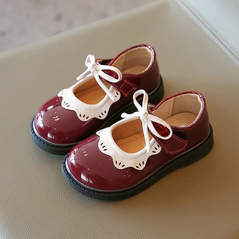 Giày Búp Bê Da Đế Mềm Đính Nơ Phong Cách Anh Quốc Cho Bé Gái