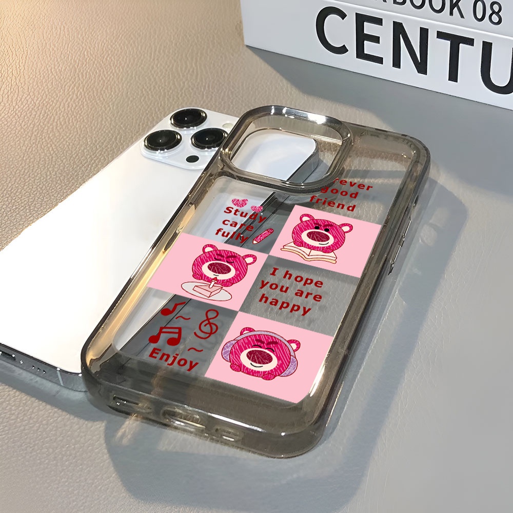 Ốp Điện Thoại Trong Suốt In Hình Gấu Và Dâu Tây Cho iphone 14 Pro Max 13 11 12 7Plus X XR XS Max 8 7