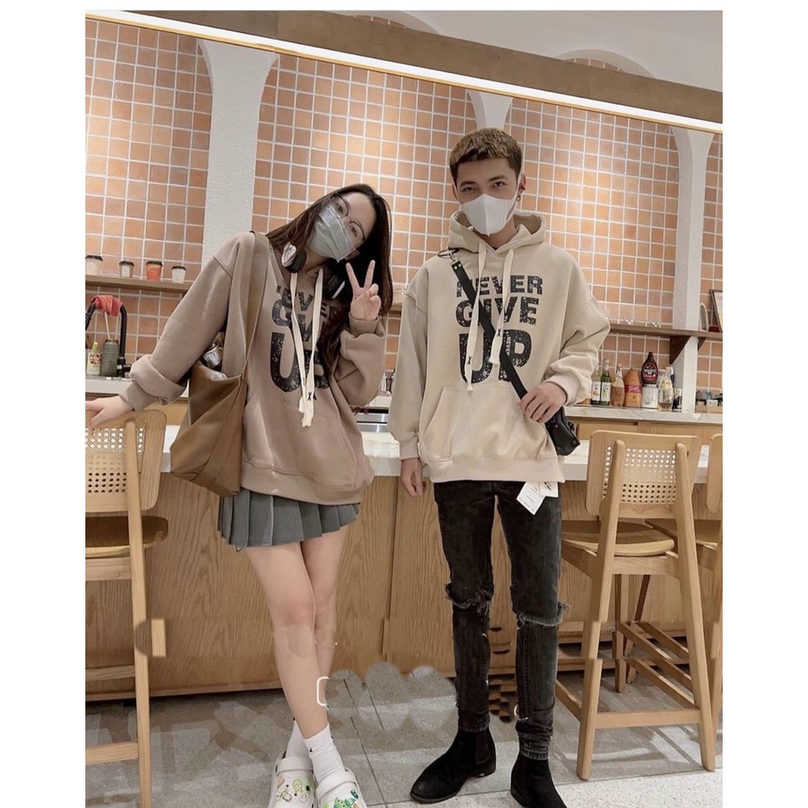 [HDYK193] ÁO KHOÁC HOODIE NỈ NGOẠI NỮ CHUI ĐẦU IN CHỮ NEVER GIVE UP MÀU ĐEN XÁM NHẠT ĐỎ KEM CÁ TÍNH HADI