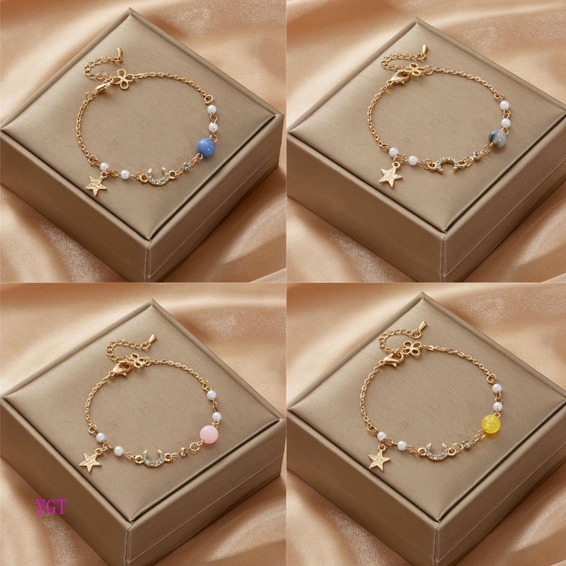 Ygt Vòng Tay Chuỗi Hạt Ngọc Trai Đính Đá Zircon Mặt Trăng Ngôi Sao Lấp Lánh Thanh Lịch Dễ Thương Phong Cách Hàn