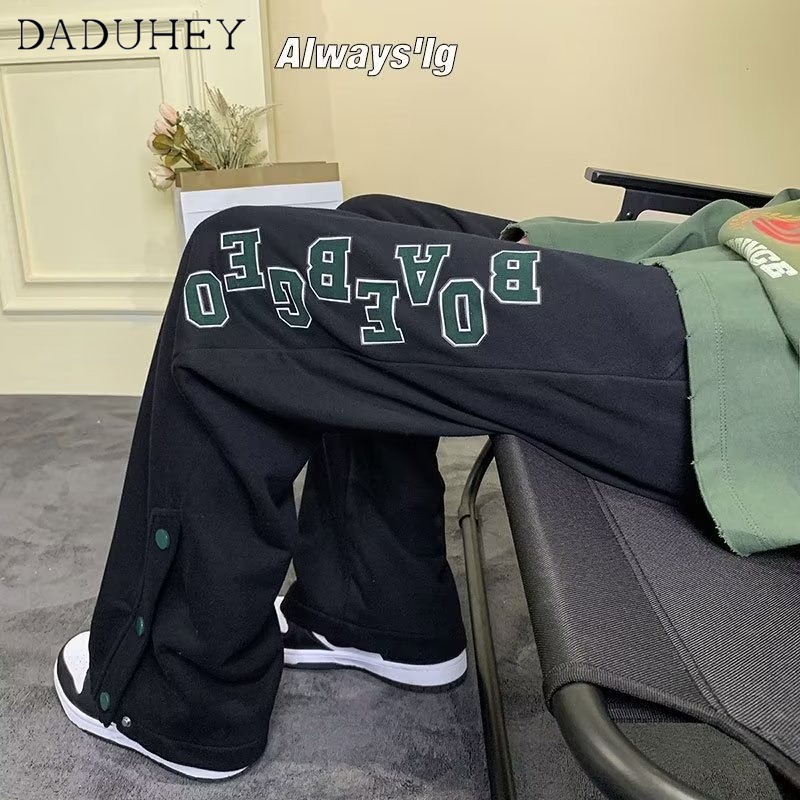 DaDuHey Men's Loose Straight All-Matching Casual Pants 2022 Trendy Ins Hong Kong Style Breasted Pants