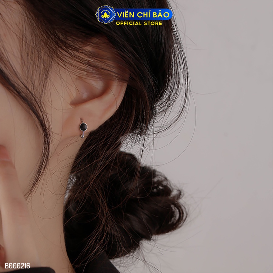 Bông tai bạc nữ tim đen- tròn đen chất liệu bạc 925 thời trang phụ kiện trang sức Viễn Chí Bảo B000216