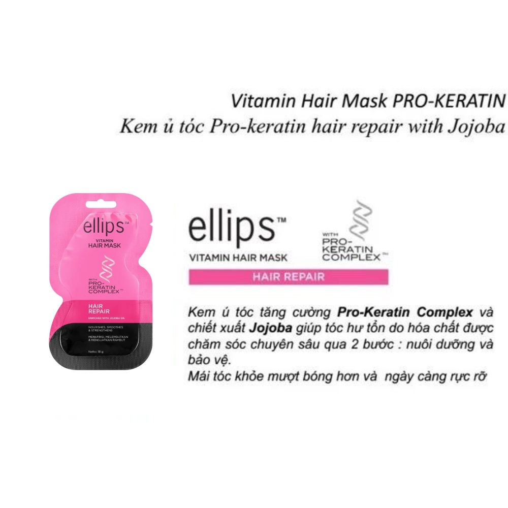 Kem Ủ Tóc Ellips Với Pro-Keratin Complex Phục Hồi (Vitamin Hair Mask With Pro-Keratin Complex Hair Repair) 18g