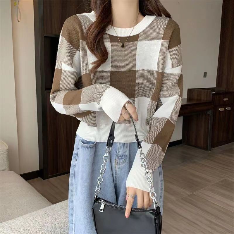 COZOK Áo Sweater Tay Dài Dáng Ngắn Kẻ Sọc Kiểu Hàn Quốc Thời Trang
