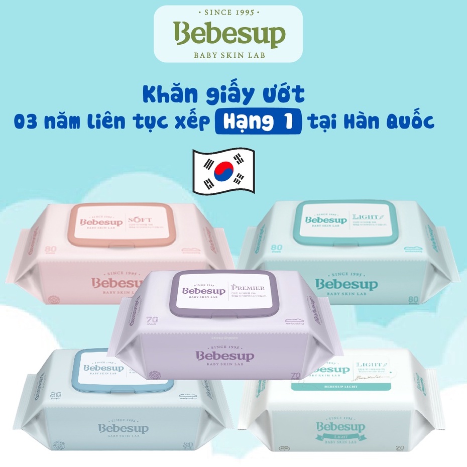 Khăn ướt không mùi cho bé BEBESUP Hàn quốc - Đủ Loại 20-80 miếng (Chính hãng Hàn Quốc)-AN TOÀN CHO TRẺ VÀ BÉ