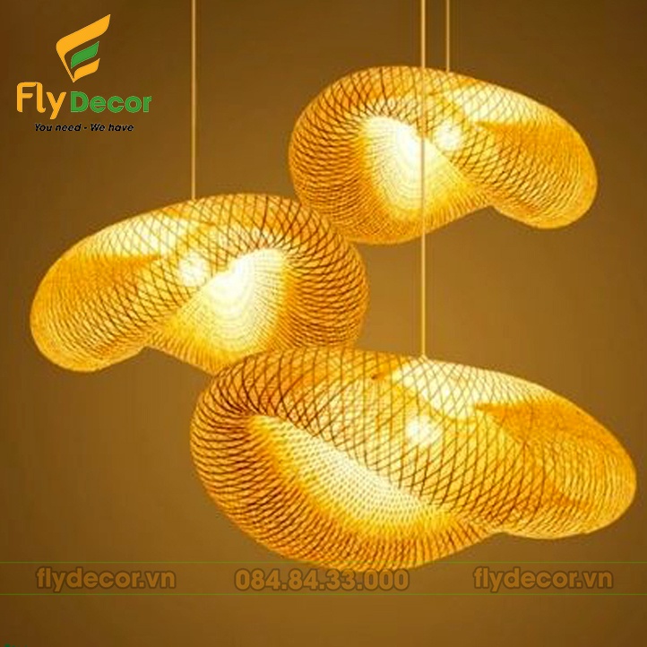 Đèn mây tre đan thả trần hình đám mây dáng Elip cho quán cafe