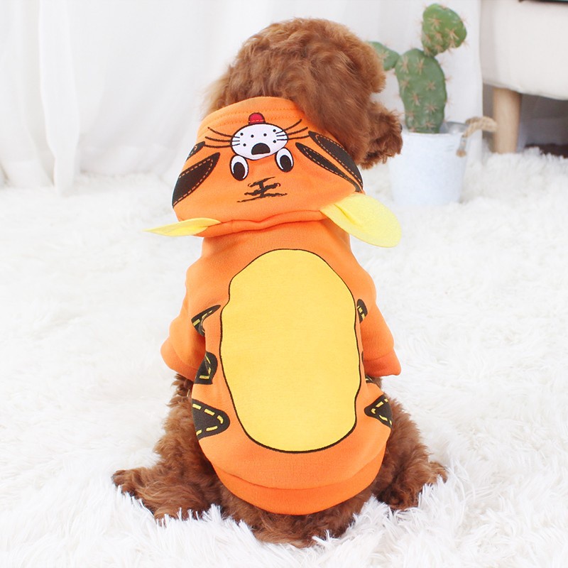 Quần áo cho chó mèo mùa đông hình hổ cam lót nỉ bông dày dặn có mũ nhiều hình ngộ nghĩnh