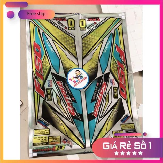 FREE SHIP + QUÀ TẶNG Tem rời xe Satria fi vàng xanh Crom cao cấp