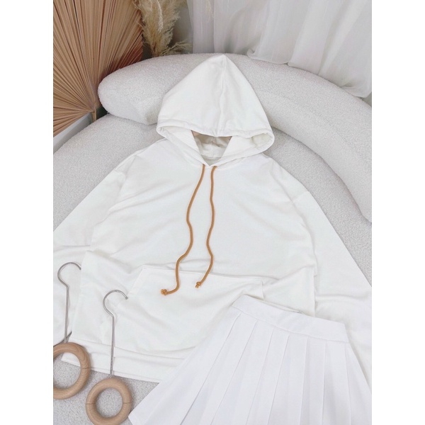 Set áo hoodie trơn + chân váy tennis trắng