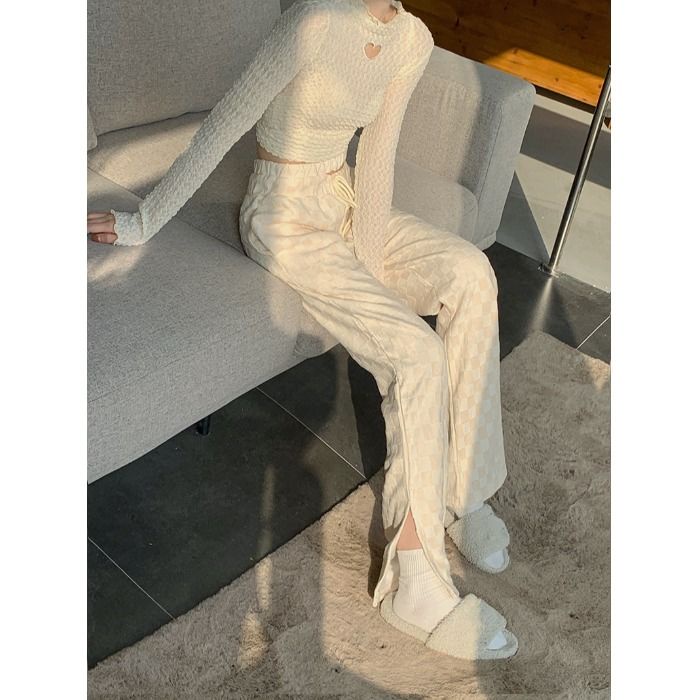 Set Áo Thun Ngắn Tay + Quần Dài Ống Rộng Thời Trang Nữ