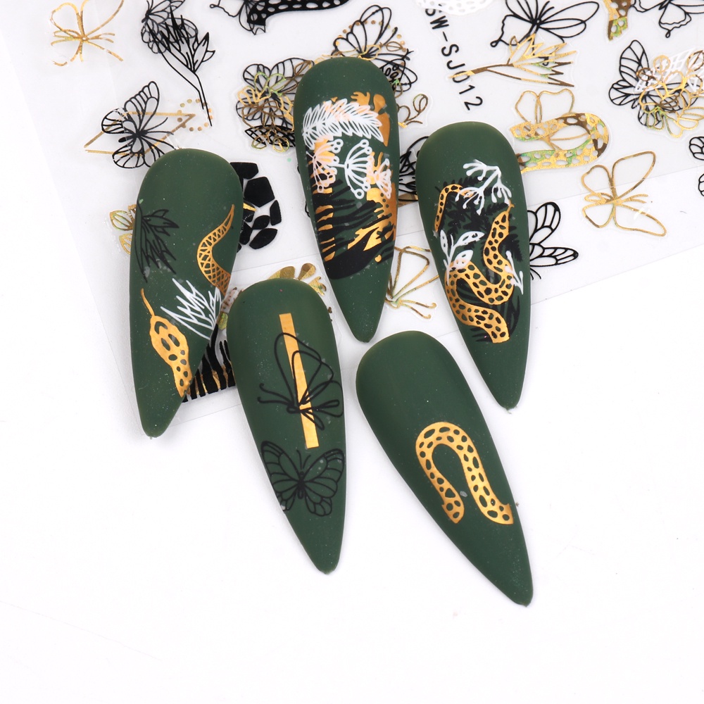 Nhãn Dán Trang Trí Móng Tay 3D Màu Vàng Đen Hình Rắn Độc Đáo