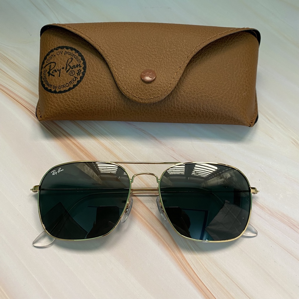 Kính Mát Rayban Caravan Mắt Thủy Tinh Chữ Nhật, Gọng Titan Unisex Thời Trang