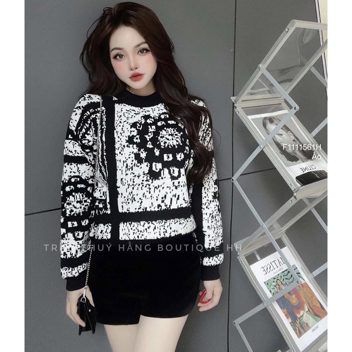 Áo len dài tay hoạ tiết hoa chấm bi sọc kẻ TT1111
