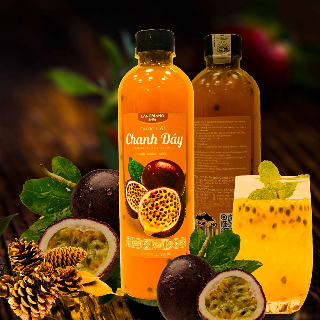 Nước cốt chanh dây LangBiang Food, chai 550ml
