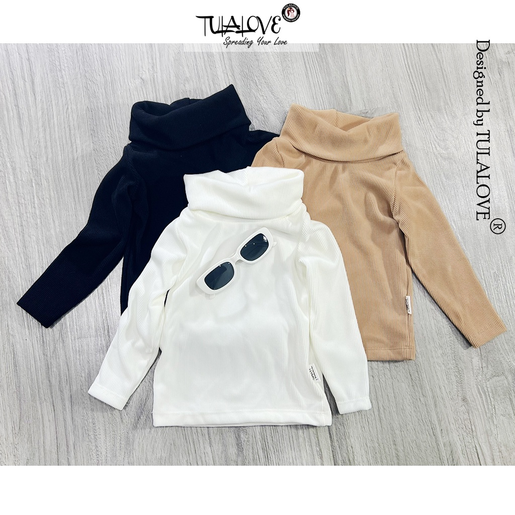 Áo Thu Đông Cổ Lọ Bé Gái Vải Thun Tăm Nhung Dày Dặn, Áo Thu Đông Bé Gái Tulalove