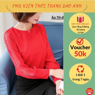 Áo sơ mi công sở dạng chui trơn tay dài phối ren cổ tròn