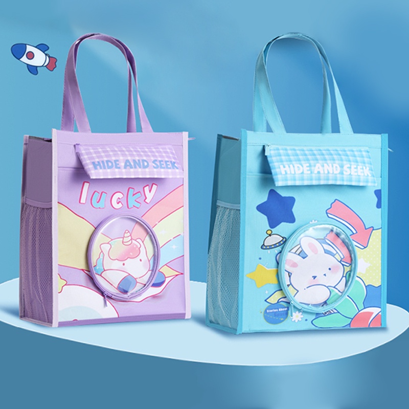 Túi Xách Canvas Sức Chứa Lớn Đa Năng Họa Tiết Hoạt Hình Dễ Thương Cho Học Sinh