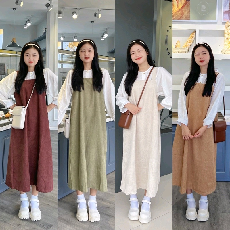 Yếm nhung tăm phong cách Hàn Quốc dáng dài xuông rộng