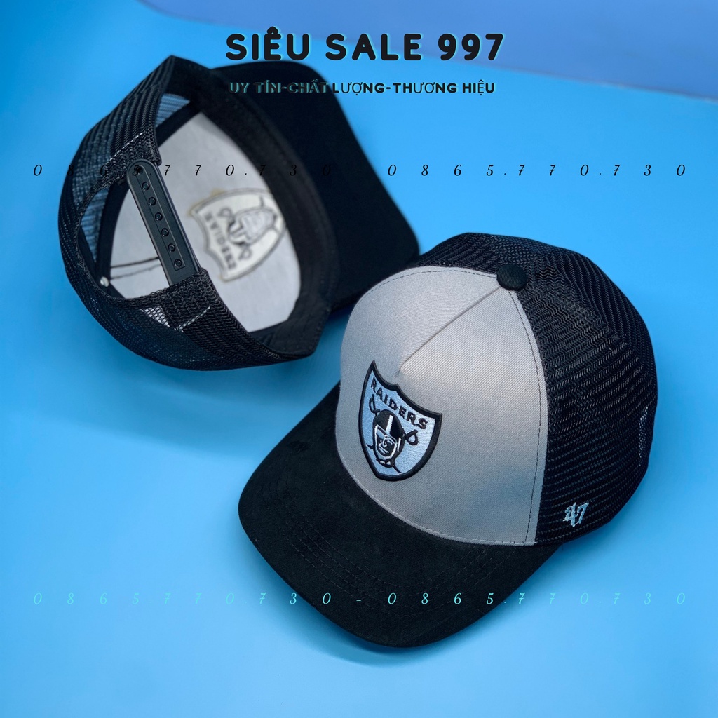 MŨ LƯỠI TRAI RAIDERS PHỐI LƯỚI CHẤT DA LỘN THÊU ĐẦU CƯỚP BIỂN CAO CẤP