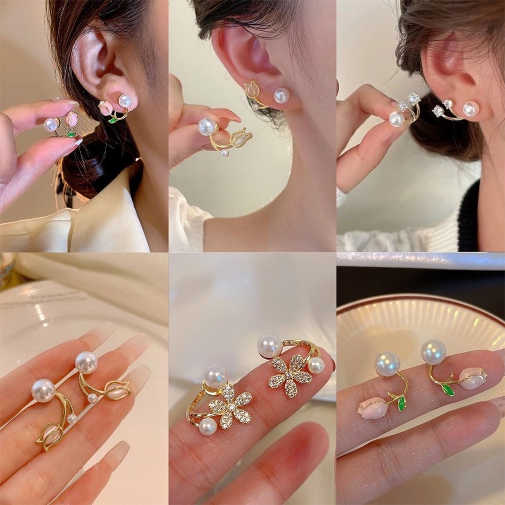 iF YOU Khuyên tai   bạc kiểu hoa tulip đính ngọc trai thanh lịch cho nữ